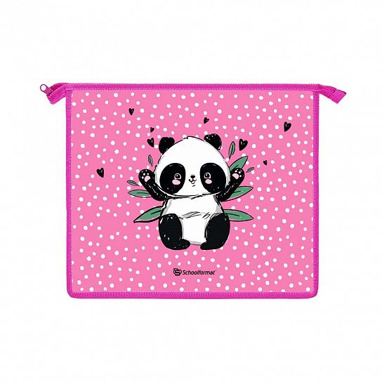 Папка для тетрадей 1 отделение А5 Schoolformat PANDASTIC розовая, молния сверху, пластик, для девочек