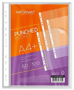 Файлы INFORMAT А4+ 60 мкм плотные, прозрачные, апельсиновая корка, 100 шт
