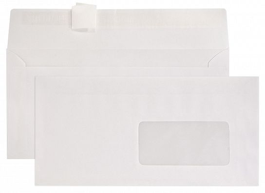Конверт почтовый Е65 (110х220) ОКНО справа, белый, стрип, 80 г/м2