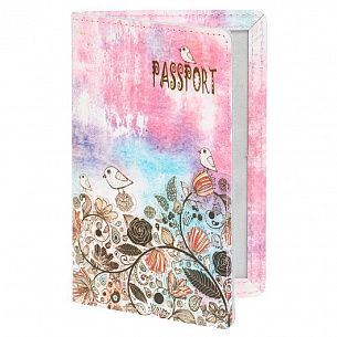 Обложка д/паспорта ПТИЦЫ АКВАРЕЛЬ 132х186 мм кожа