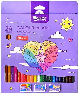 Набор цветных карандашей Schoolformat СКАЗОЧНЫЙ ЕДИНОРОЖЕК, 24 цвета, шестигранные, стикеры в комплекте