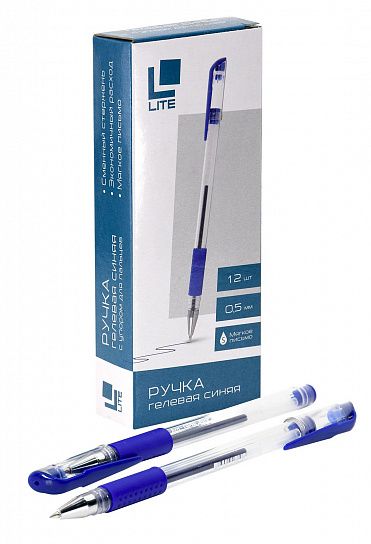Ручка гелевая LITE, 0,5 мм, синяя, резиновый грип