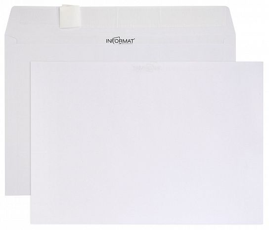 Конверт почтовый С4 (229х324) чистый, белый, стрип, 100 г/м2