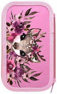 Пенал двухсекционный Schoolformat CUTE DEER 190х105х35 мм розовый, картон, полиэстер