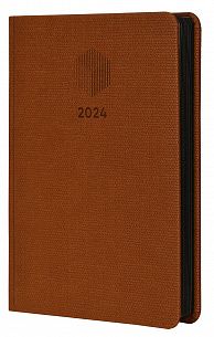 Ежедневник А5 датированный 2024г INFORMAT ГУРУ 176 листов коричневый, твердая обложка с тиснением, обрез черный, с закладкой-ляссе