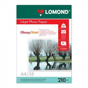 Фотобумага LOMOND глянцевая двухсторонняя А4, 210 г/м2, 25 листов