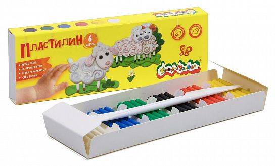 Пластилин Каляка-Маляка 6 цветов 90 г ассорти, со стеком