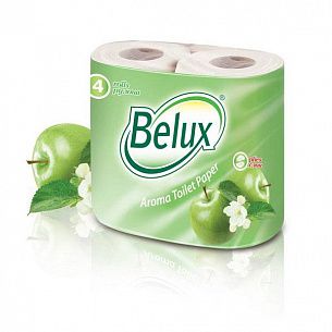 Туалетная бумага BELUX Aroma, 2 слоя, яблоко, 4 шт., целлюлоза, белая с тиснением