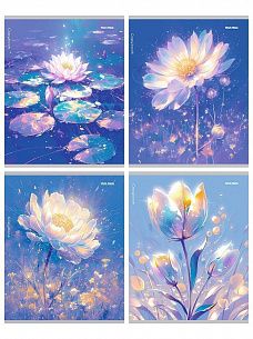 Тетрадь 96 л. А5 клетка, на скрепке, офсет Проф-пресс ЦВЕТЫ ПОД ЛУНОЙ мелованный картон, глиттер