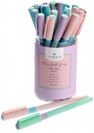 Ручка гелевая LOREX PASTEL SLIM SOFT GRIP 0,5 мм синяя, круглый корпус, грип