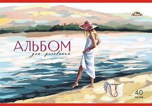 Альбом для рисования 40 л, А4, скрепка, ДЕВУШКА мелованный картон, ВД-лак, офсет
