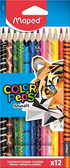 Карандаши цветные MAPED COLOR'PEPS пластиковые, 12 цветов, трехгранные, декорированные, в картонной коробке