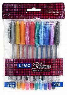Набор гелевых ручек LINC SHINE, 1 мм, ассорти с блестками 10 цветов, 10 шт.