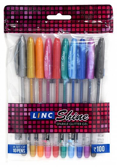 Набор гелевых ручек LINC SHINE, 1 мм, ассорти с блестками 10 цветов, 10 шт.