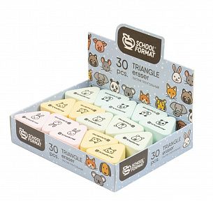 Ластик Schoolformat ANIMALS 33х33х13 мм, ассорти, треугольный, в дисплее