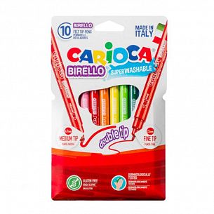Фломастеры CARIOCA BIRELLO двухсторонние классические 10 цв. круглый корпус, суперсмываемые, конверт