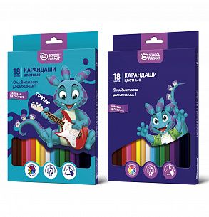 Набор цветных карандашей Schoolformat SMART DINO 18 цв. шестигранные, деревянные, в картонной упаковке