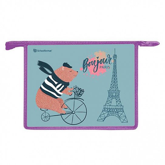 Папка для тетрадей 1 отделение, А5, Schoolformat КАНИКУЛЫ В ПАРИЖЕ, 235х190х50, молния сверху, пластик
