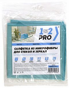 Салфетка для стекол 1-2-Pro микрофибра 30х30 см голубая 1 шт/упак