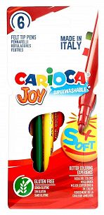 Фломастеры суперсмываемые CARIOCA JOY 6 цветов, круглый корпус, картонный конверт