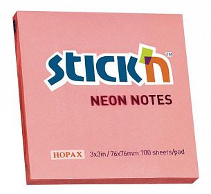 Блок самоклеящийся Stick`n 76x76 мм, 100 листов, розовый неон