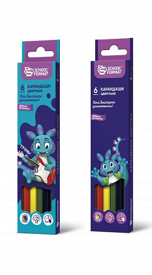 Набор цветных карандашей Schoolformat SMART DINO 6 цв. шестигранные, корпус деревянный, картонная упаковка