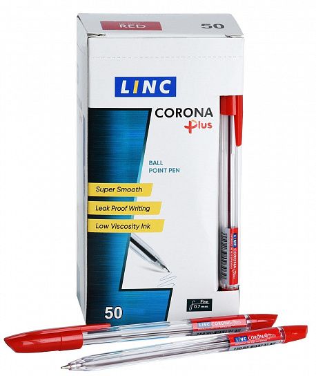 Ручка шариковая Linc CORONA PLUS красная 0,7 мм, прозрачный шестигранный корпус