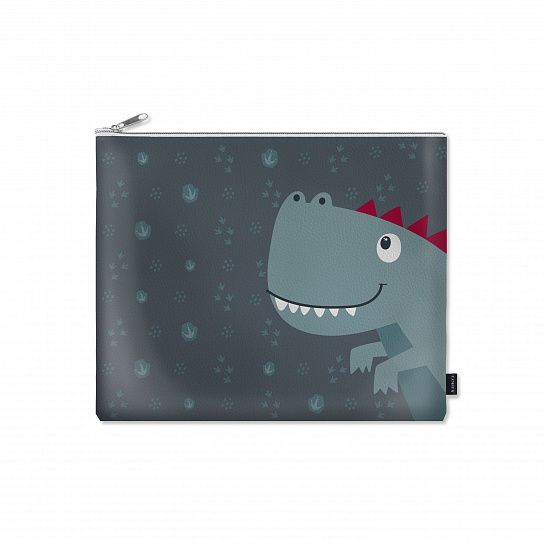 Папка 1 отделение А4 LOREX KIDS DINO серая, молния сверху, искусственная кожа, с ручкой, универсальная
