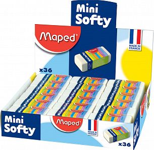 Ластик MAPED SOFTY MINI 39х18х13 мм, белый, картонный держатель, в индивидуальной упаковке