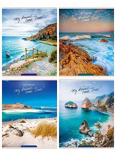 Тетрадь 96 л. А5 клетка, на скрепке, офсет Проф-пресс ПРИБРЕЖНЫЕ ВИДЫ мелованный картон