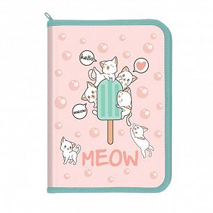Папка для труда А4 Schoolformat KAWAII CATS розовая, пластик, полиэстер, молния с 3 сторон, откидная планка, универсальная