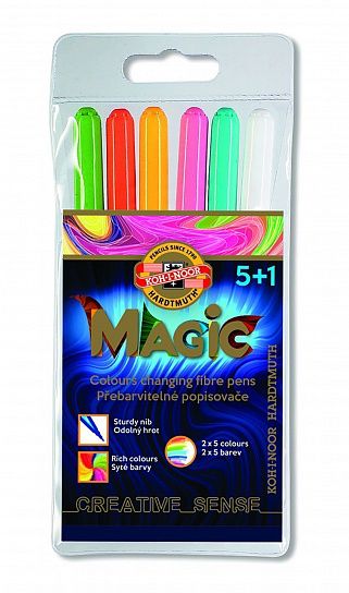 Фломастеры Koh-I-Noor MAGIC стандартные 5 цветов+1 легкосмываемые ПВХ чехол