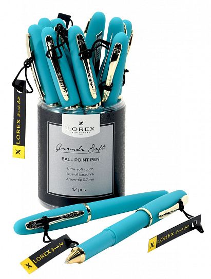 Ручка масляная LOREX бирюзовый корпус, Grande Soft синяя, конусовидный наконечник, 0,7 мм