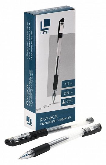 Ручка гелевая LITE, 0,5 мм, черная, резиновый грип