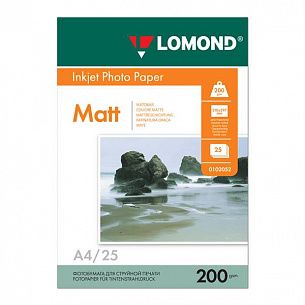 Фотобумага LOMOND матовая двухсторонняя А4, 200 г/м2, 25 листов