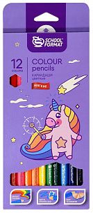 Набор цветных карандашей Schoolformat СКАЗОЧНЫЙ ЕДИНОРОЖЕК, 12 цветов шестигранный, стикеры в комплекте