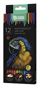 Набор цветных карандашей Schoolformat ДИКАЯ ПЛАНЕТА 12 цветов, трехгранные, повышенная мягкость, увеличенный диаметр грифеля