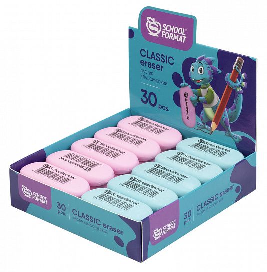 Ластик Schoolformat CLASSIC SMART DINO 52х25х6 мм, овальный, ассорти