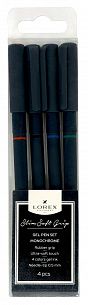 Набор ручек гелевых LOREX MONOCHROME, серия "Slim Soft Grip", 4 цвета чернил, круглый прорезиненный корпус, резиновый грип, игловидный након