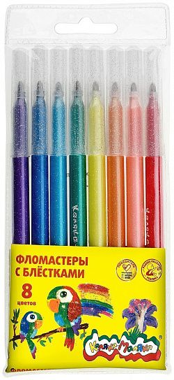 Фломастеры Каляка-Маляка с блёстками 8 цв. круглый корпус, легкосмываемые, блистер