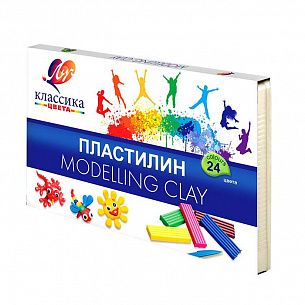 Пластилин ЛУЧ КЛАССИКА 24 цвета, 480 г, со стеком