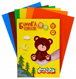Бумага цветная офсетная Каляка-Маляка А4, 10 цветов 10 листов, 70 г/м2 в папке 3+