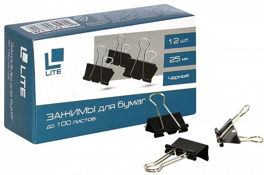 Зажим для бумаг LITE 25 мм черный, металл, 1 шт
