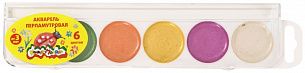 Акварель Каляка-Маляка ПЕРЛАМУТР 6 цветов, без кисти, круглый кювет, пластиковая упаковка с европодвесом