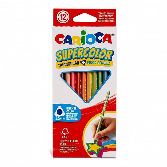 Набор цветных карандашей  Carioca SUPERCOLOR TRIANGLE 12 цветов трехгранный корп. дерев. карт.уп.