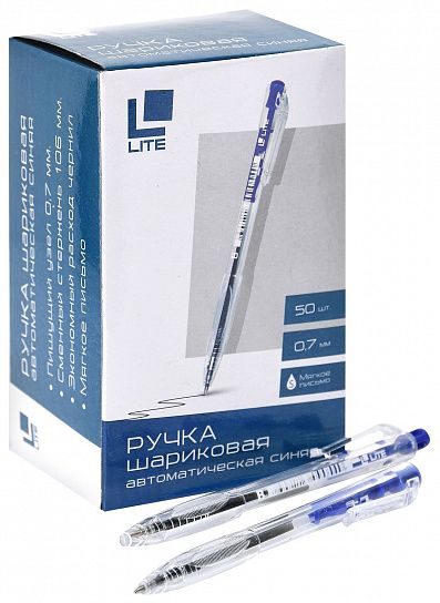 Ручка шариковая автоматическая LITE синяя 0,7 мм, круглый корпус