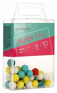 Кнопки силовые INFORMAT 30 штук, круглые, цветные, в пластиковом блистере