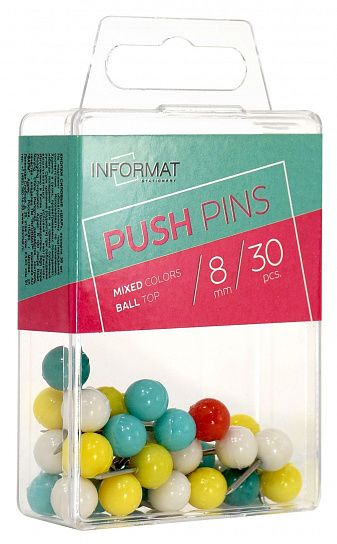 Кнопки силовые INFORMAT 30 штук, круглые, цветные, в пластиковом .