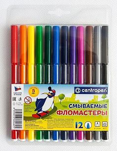 Фломастеры CENTROPEN ПИНГВИНЫ 12 цветов