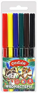 Фломастеры Creativiki классические 6 цв. круглый корпус, легкосмываемые, блистер